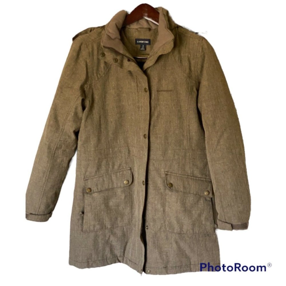 Lands' End Women's S 6-8 Squall Waterproof Insulated Winter Parka w/ Hood Brown